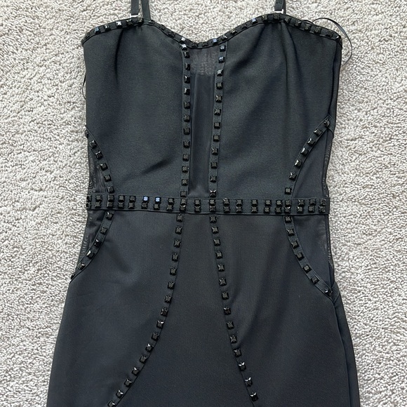 Never worn formal black slit dress black rhinestones - Picture 2 of 4